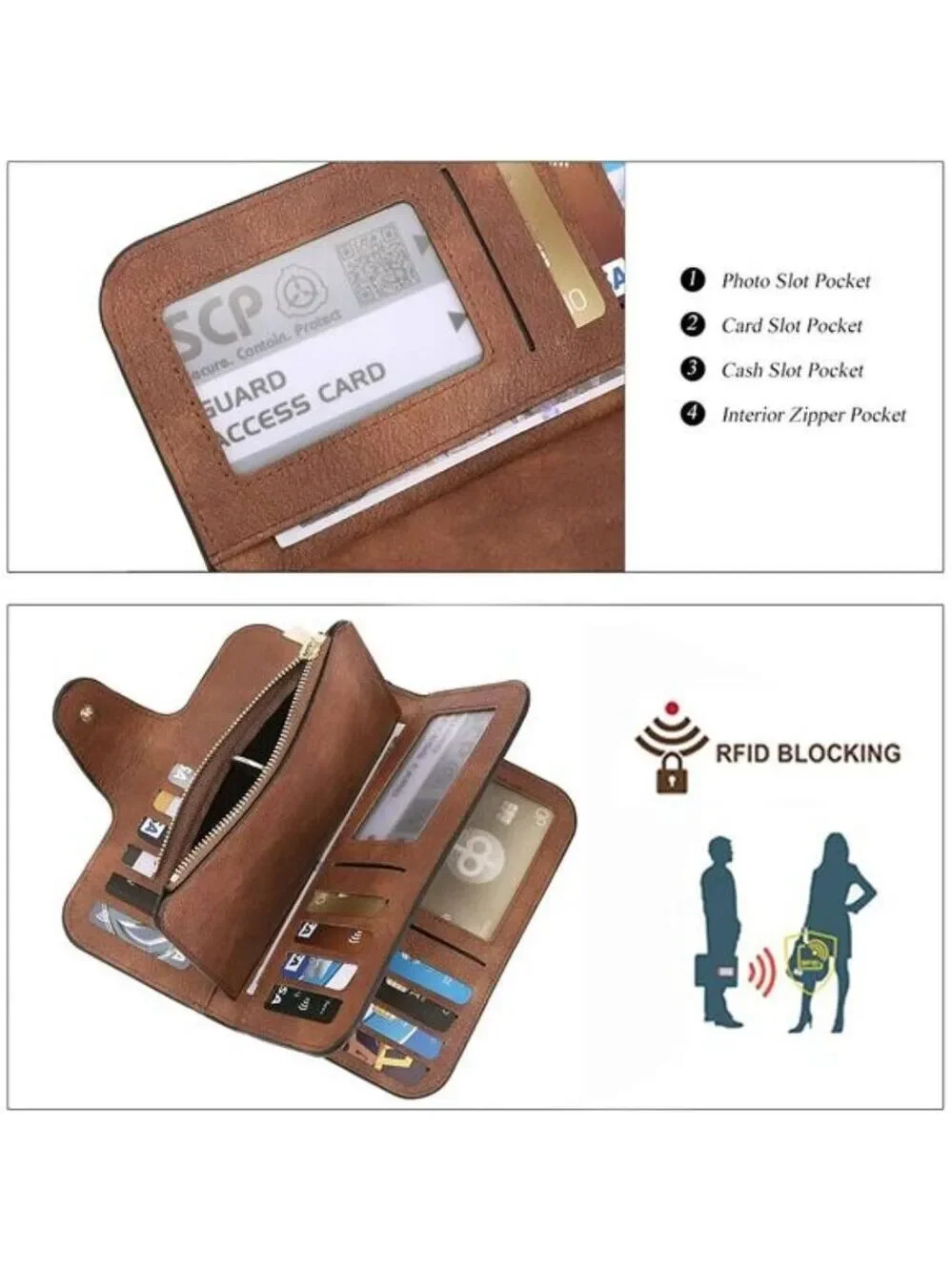 Womens Wallet RFID PU Leather Bifold Clutch Card Holder Trifold Wallet Purse
